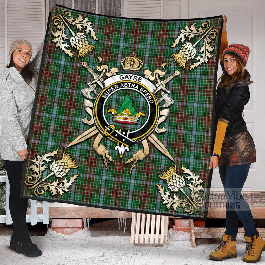 Tartan Vibes Clothing Gayre Tartan Quilt with Family Crest and Scottish Golden Courage Shield