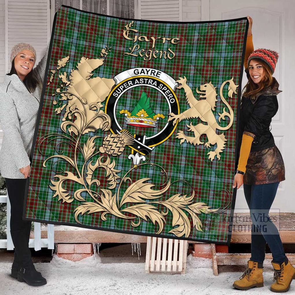 Tartan Vibes Clothing Gayre Tartan Quilt with Family Crest and Scottish Symbol Style