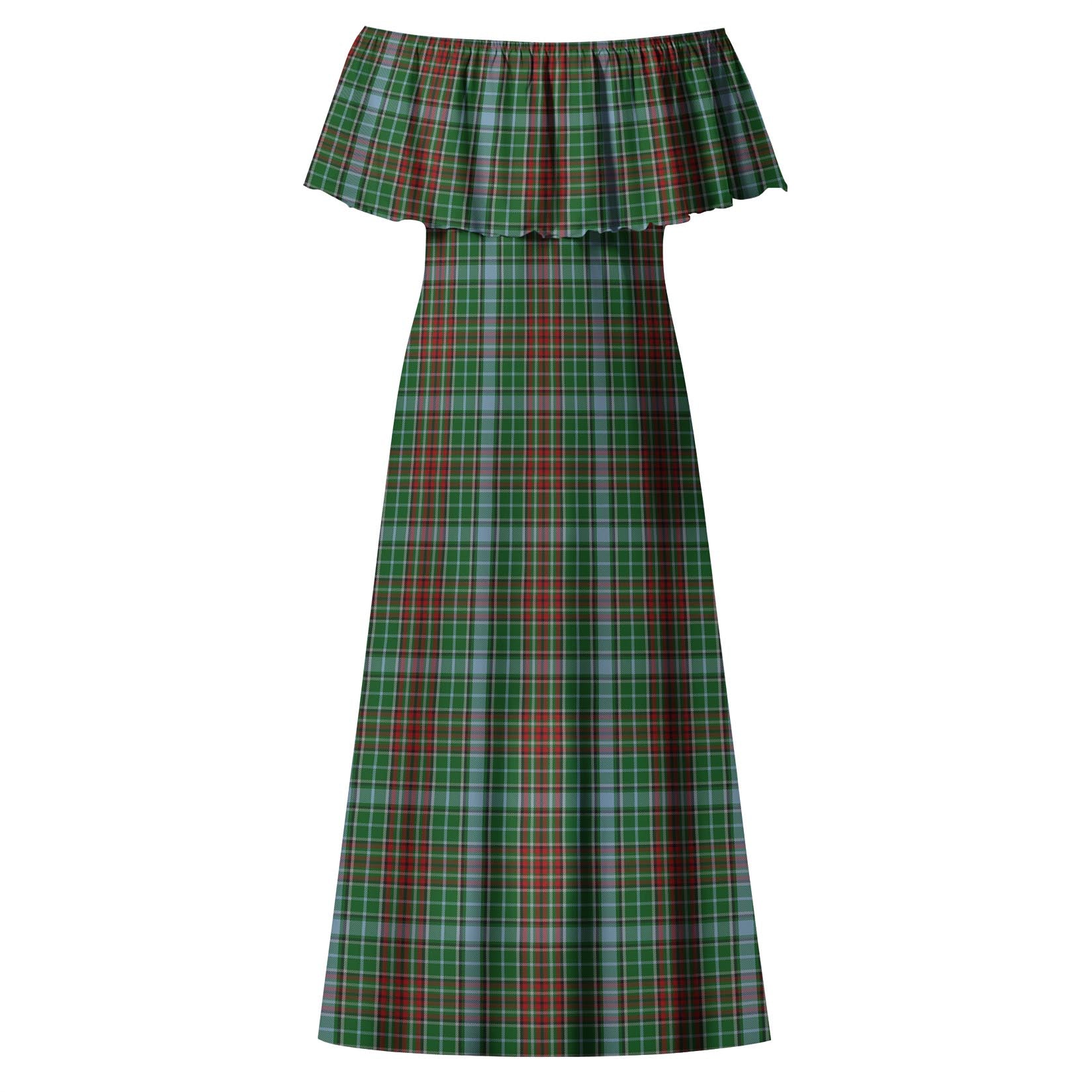 Gayre Tartan Off Shoulder Long Dress - Tartanvibesclothing