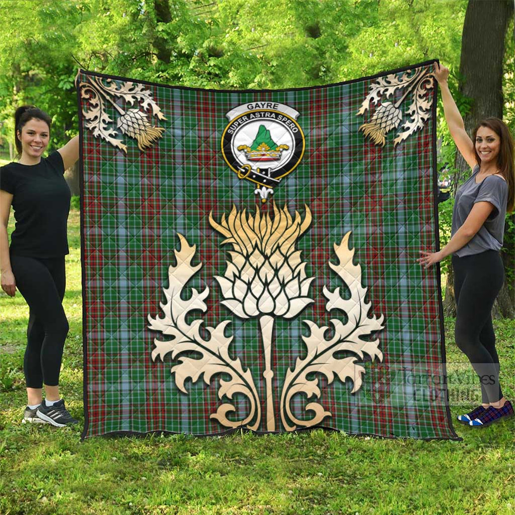 Tartan Vibes Clothing Gayre Tartan Quilt with Family Crest and Golden Thistle Style