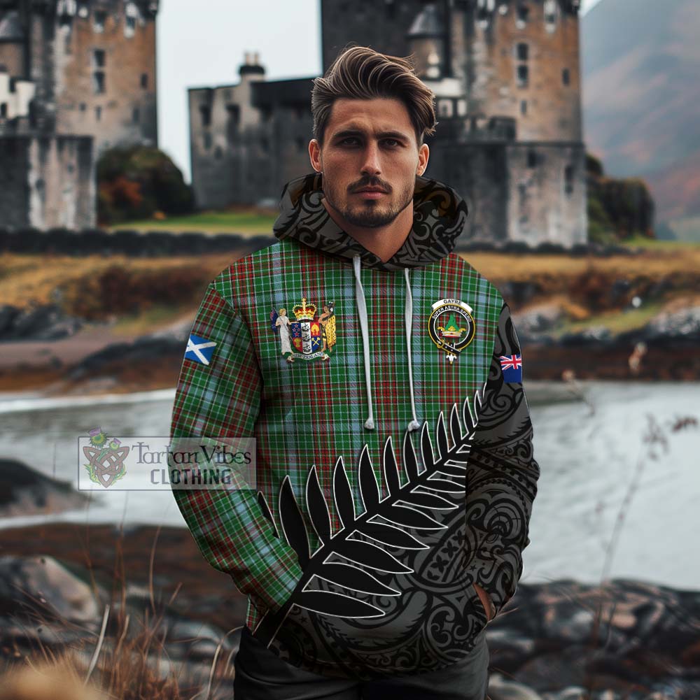 Tartan Vibes Clothing Gayre Crest Tartan Cotton Hoodie with New Zealand Silver Fern Half Style