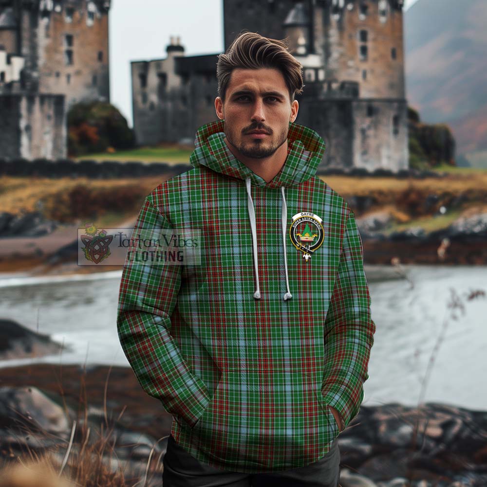 Tartan Vibes Clothing Gayre Tartan Cotton Hoodie with Family Crest and Bearded Skull Holding Bottles of Whiskey