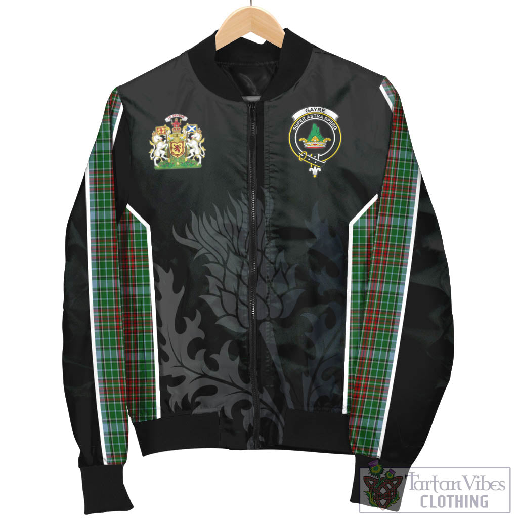 Tartan Vibes Clothing Gayre Tartan Bomber Jacket with Family Crest and Scottish Thistle Vibes Sport Style