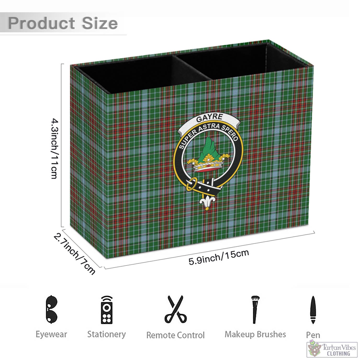 Tartan Vibes Clothing Gayre Tartan Pen Holder with Family Crest