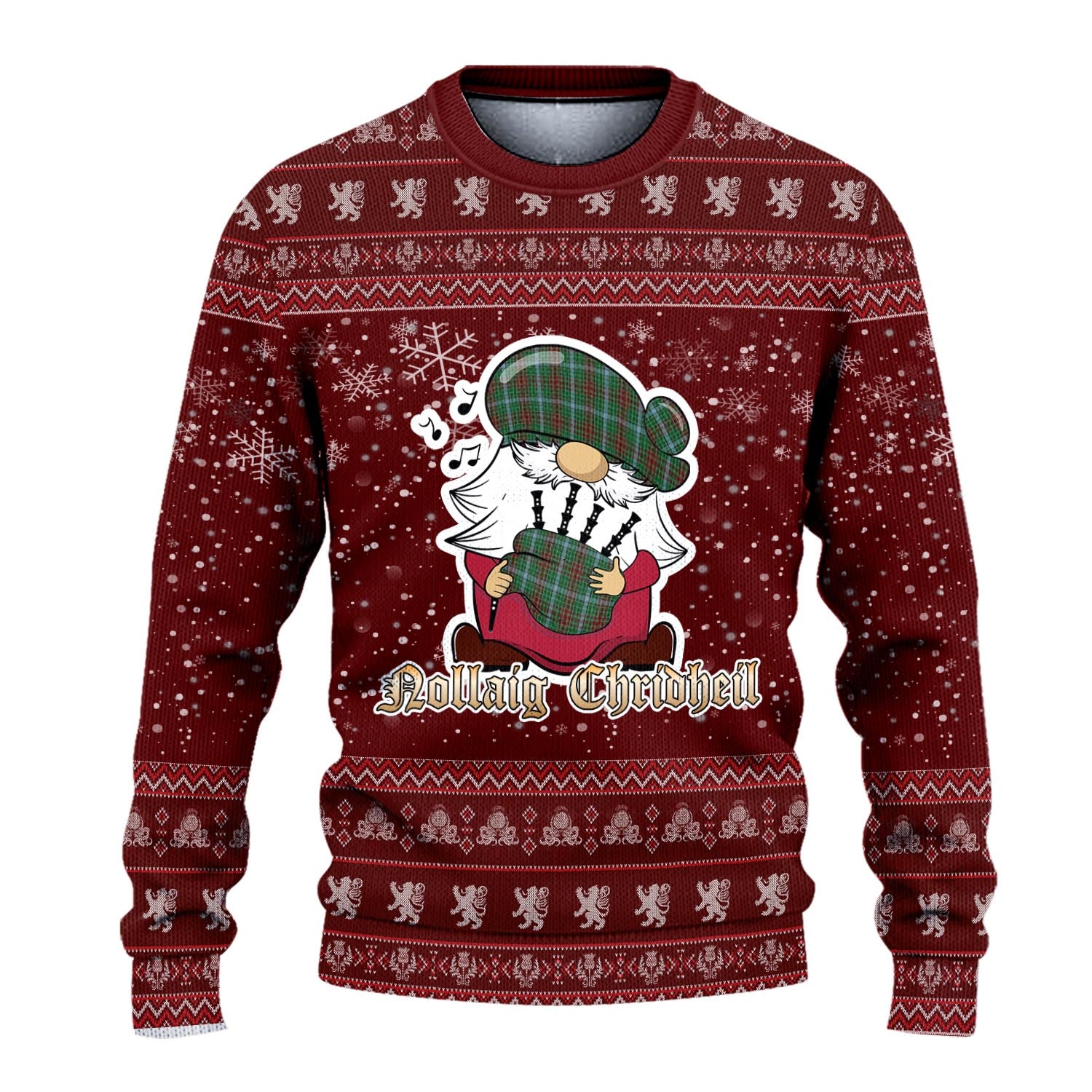 Gayre Clan Christmas Family Knitted Sweater with Funny Gnome Playing Bagpipes - Tartanvibesclothing