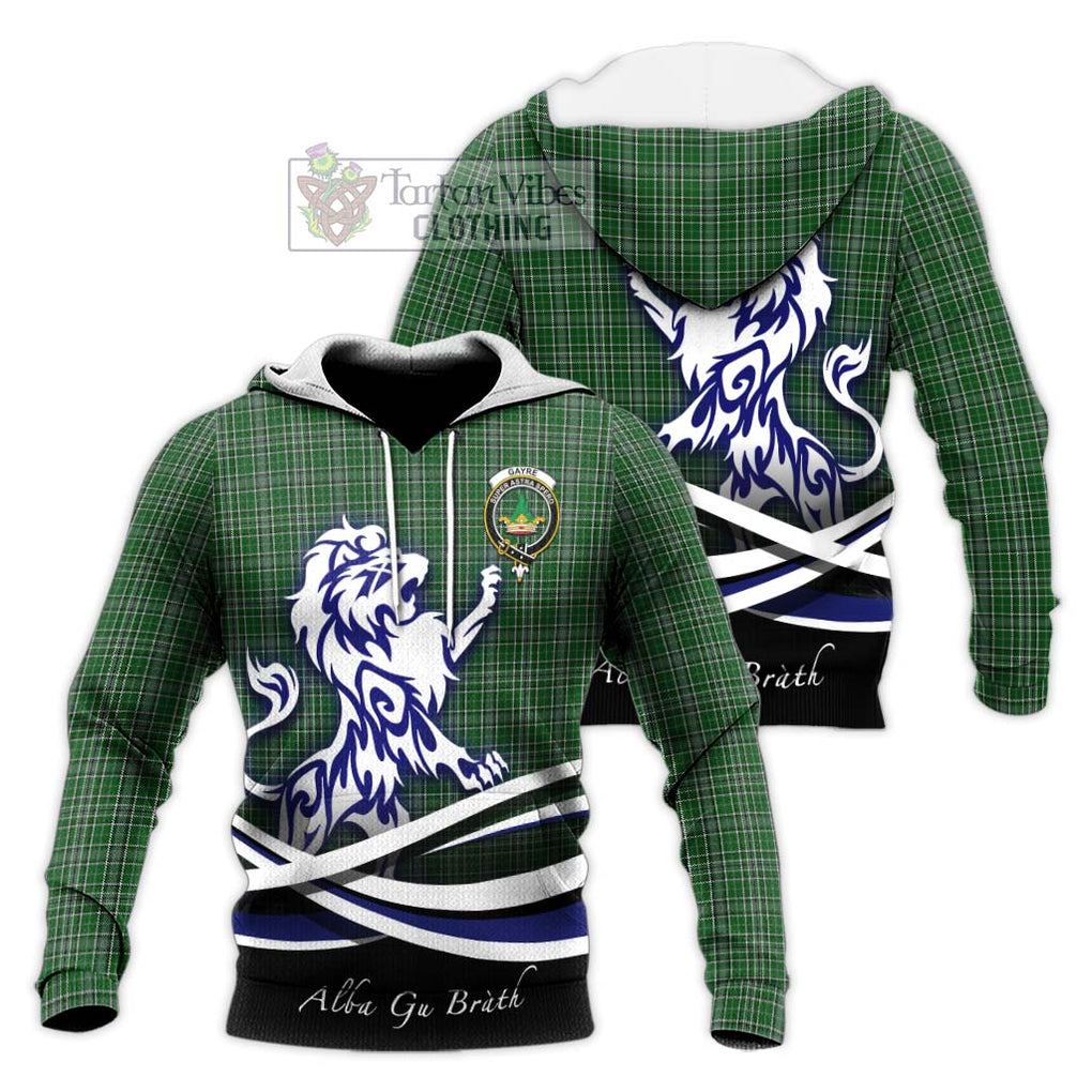 Gayre Dress Tartan Knitted Hoodie with Alba Gu Brath Regal Lion Emblem Unisex Knitted Pullover Hoodie - Tartanvibesclothing Shop