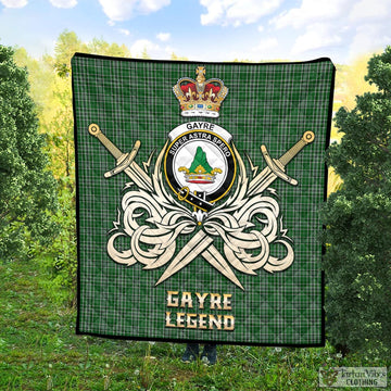 Gayre Dress Tartan Quilt with Clan Crest and the Golden Sword of Courageous Legacy