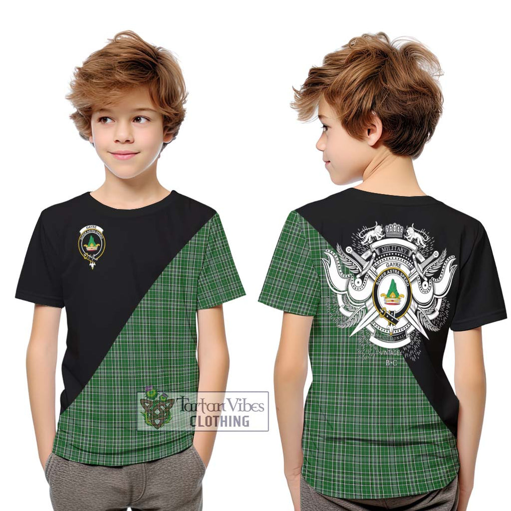 Gayre Dress Tartan Kid T-Shirt with Family Crest and Military Logo Style Youth XL Size14 - Tartanvibesclothing Shop