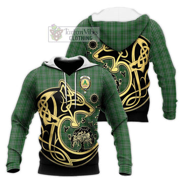 Gayre Dress Tartan Knitted Hoodie with Family Crest Celtic Wolf Style