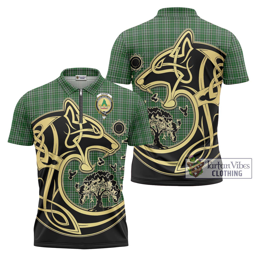 Gayre Dress Tartan Zipper Polo Shirt with Family Crest Celtic Wolf Style Unisex - Tartanvibesclothing Shop