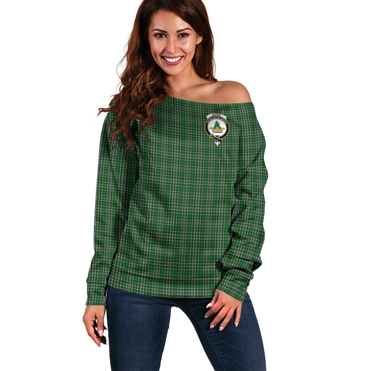 Gayre Dress Tartan Off Shoulder Women Sweater with Family Crest Women - Tartanvibesclothing