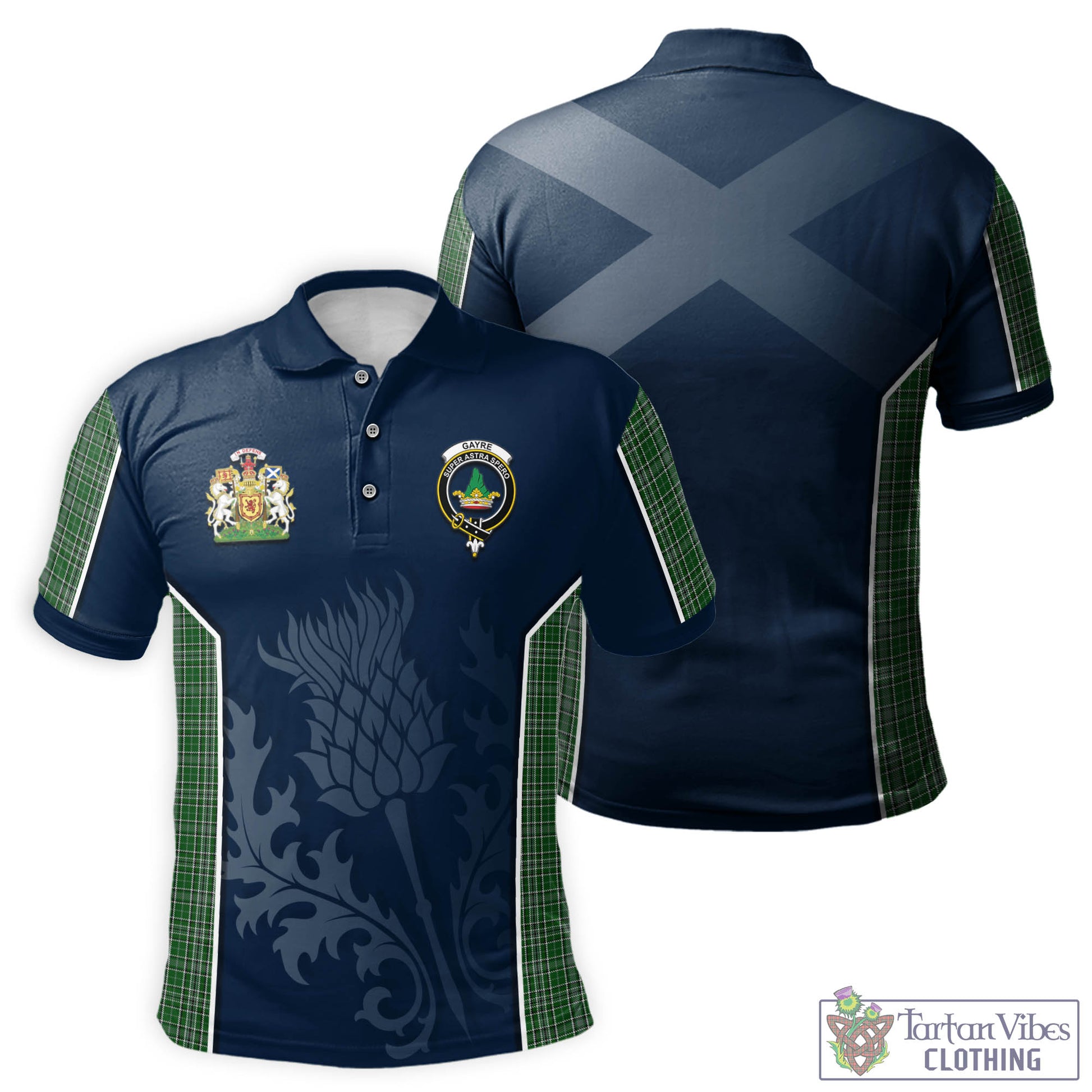 Tartan Vibes Clothing Gayre Dress Tartan Men's Polo Shirt with Family Crest and Scottish Thistle Vibes Sport Style