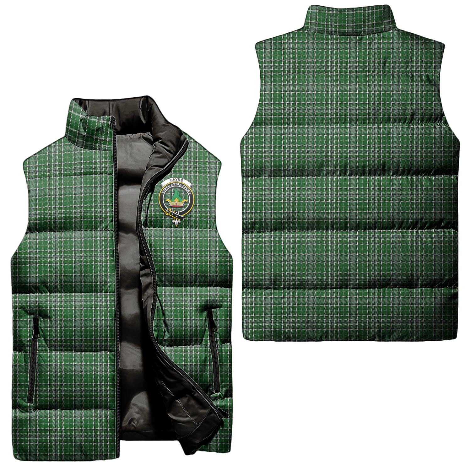 Gayre Dress Tartan Sleeveless Puffer Jacket with Family Crest Unisex - Tartanvibesclothing