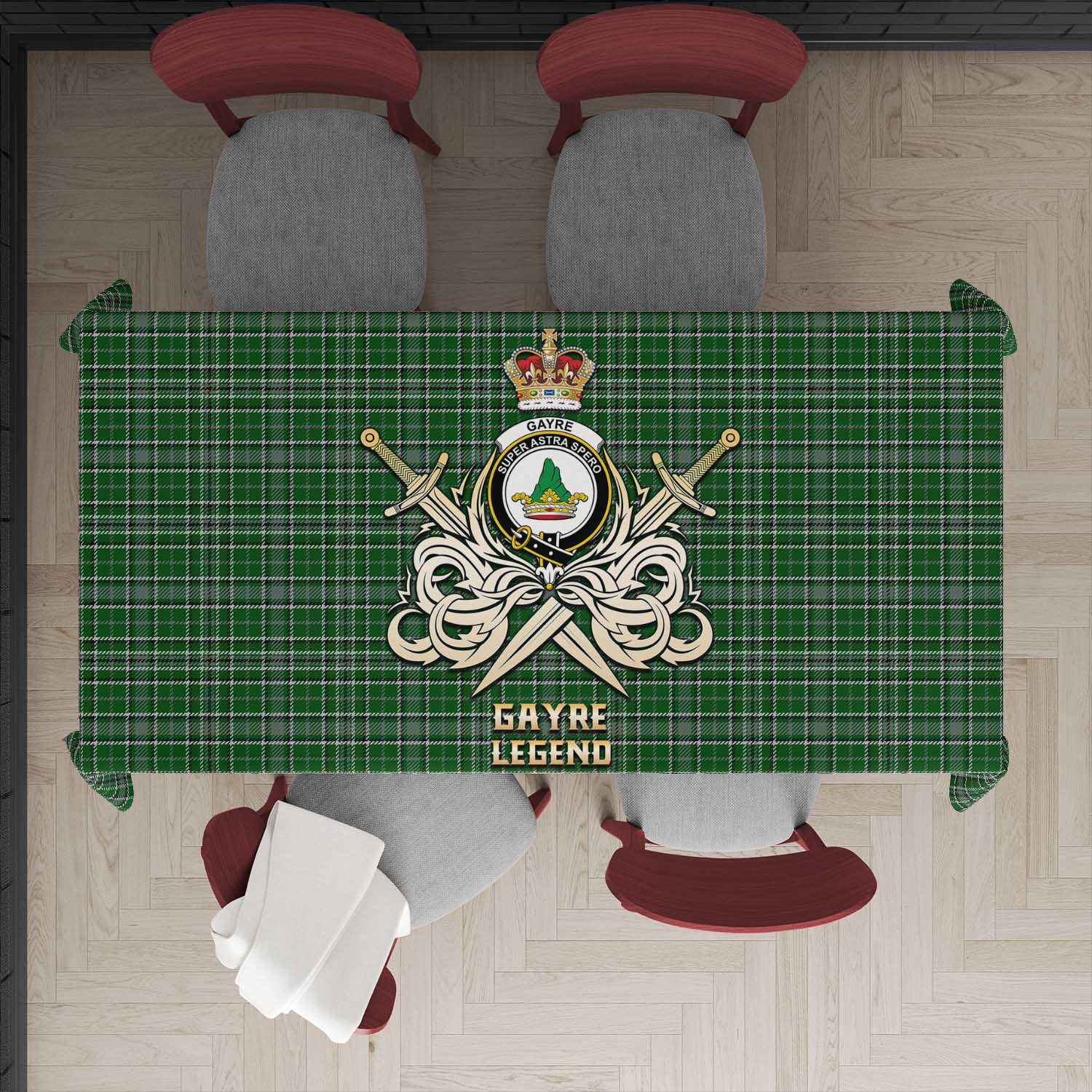 Tartan Vibes Clothing Gayre Dress Tartan Tablecloth with Clan Crest and the Golden Sword of Courageous Legacy