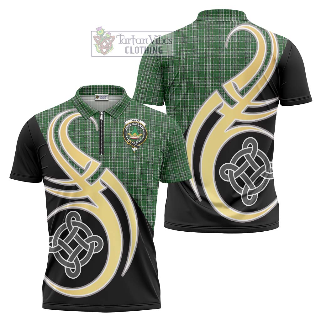 Tartan Vibes Clothing Gayre Dress Tartan Zipper Polo Shirt with Family Crest and Celtic Symbol Style