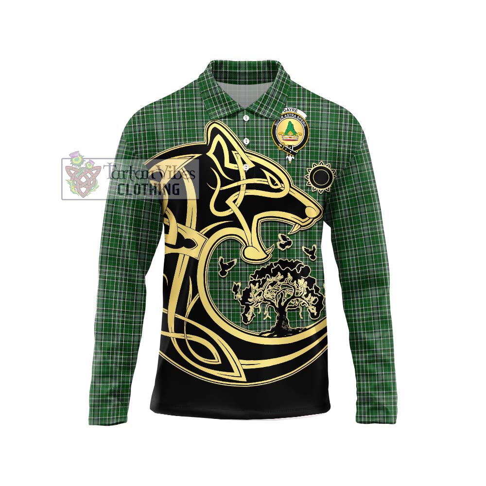 Gayre Dress Tartan Long Sleeve Polo Shirt with Family Crest Celtic Wolf Style Unisex - Tartanvibesclothing Shop