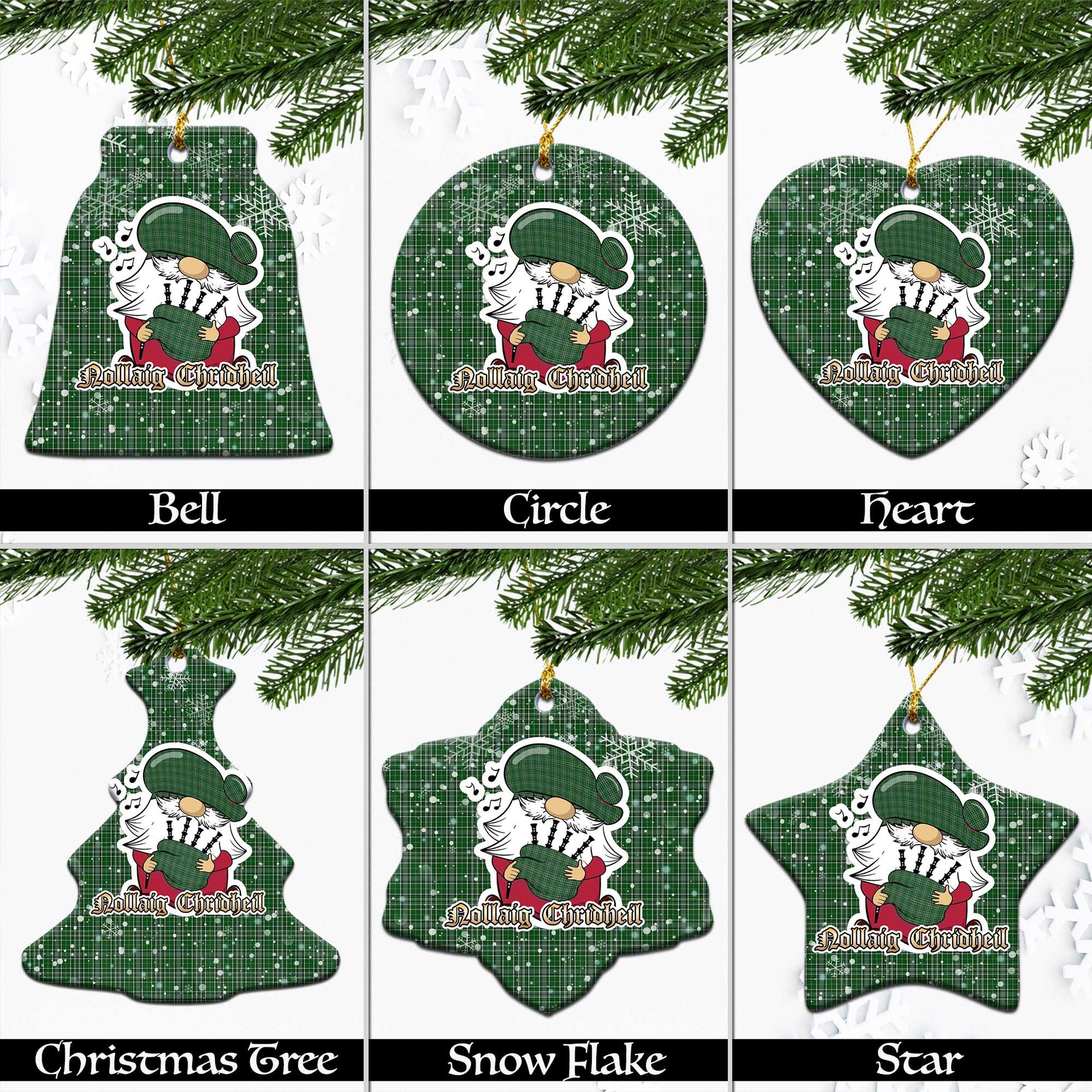 Gayre Dress Tartan Christmas Ornaments with Scottish Gnome Playing Bagpipes Ceramic - Tartanvibesclothing