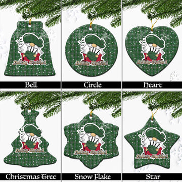 Gayre Dress Tartan Christmas Ceramic Ornaments with Scottish Gnome Playing Bagpipes