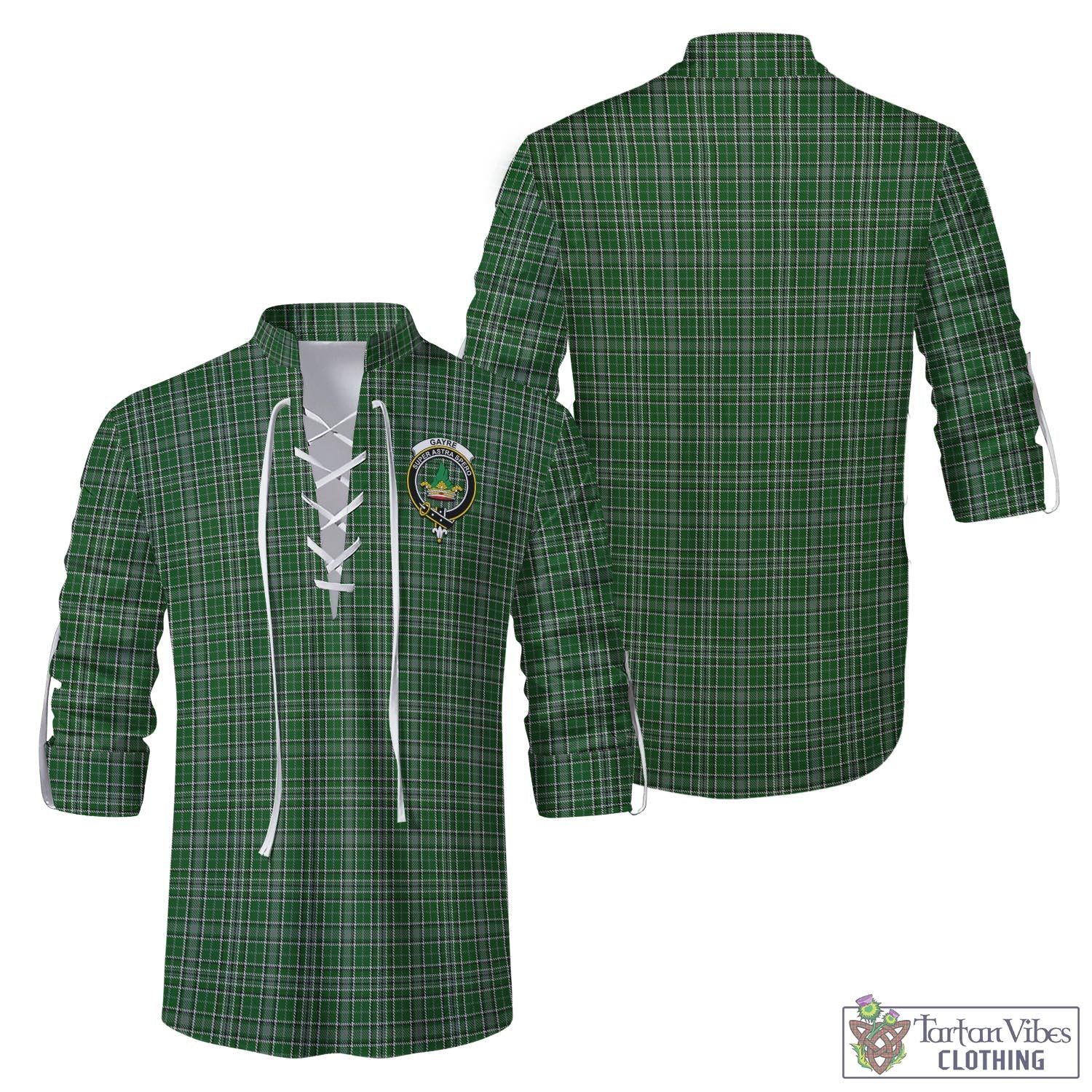 Tartan Vibes Clothing Gayre Dress Tartan Men's Scottish Traditional Jacobite Ghillie Kilt Shirt with Family Crest