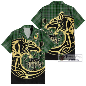 Gayre Dress Tartan Short Sleeve Button Shirt with Family Crest Celtic Wolf Style