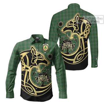 Gayre Dress Tartan Long Sleeve Button Shirt with Family Crest Celtic Wolf Style