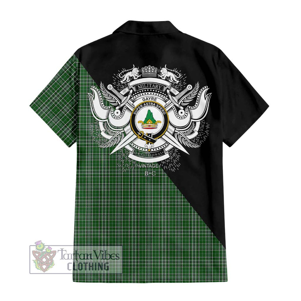 Gayre Dress Tartan Short Sleeve Button Shirt with Family Crest and Military Logo Style - Tartanvibesclothing Shop