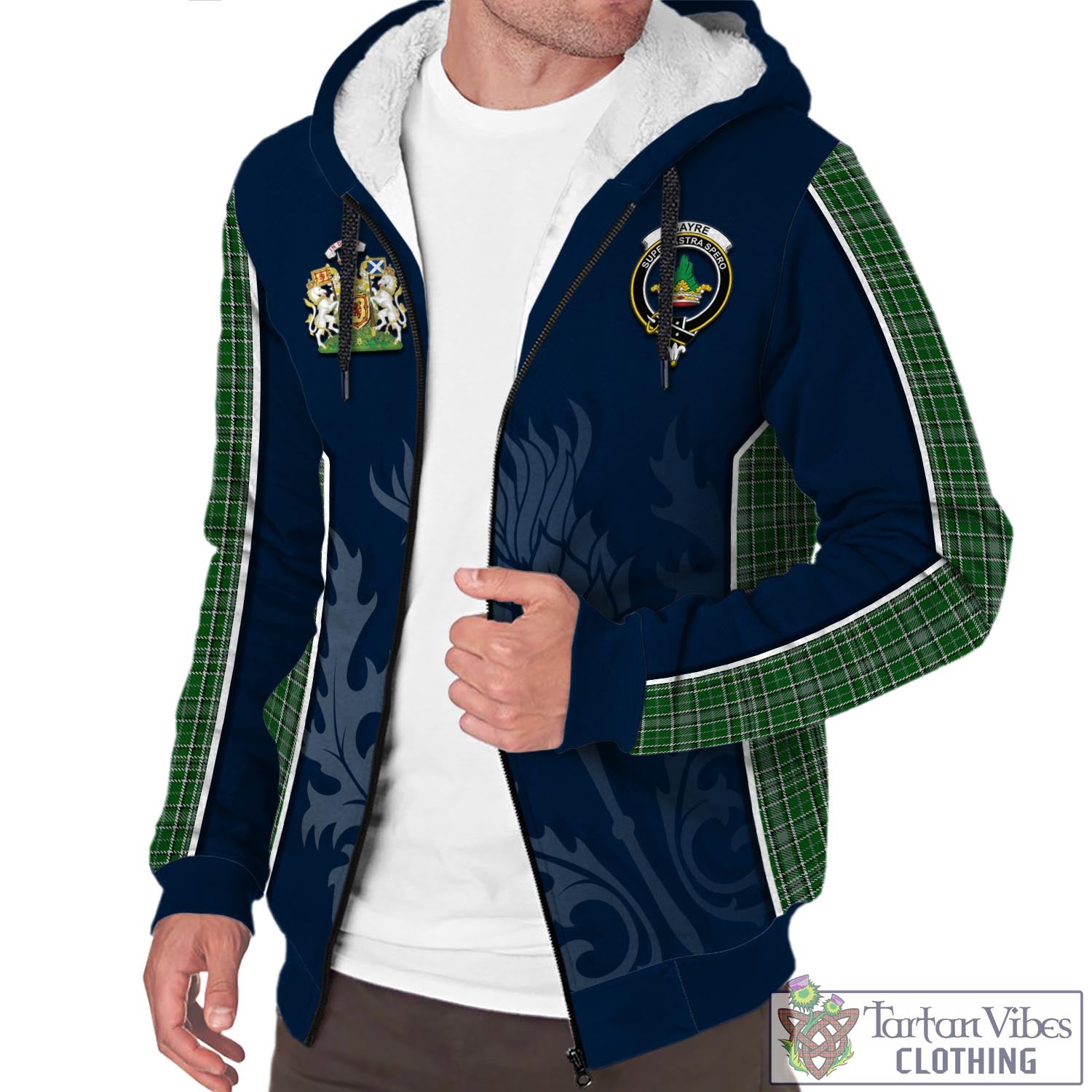 Tartan Vibes Clothing Gayre Dress Tartan Sherpa Hoodie with Family Crest and Scottish Thistle Vibes Sport Style