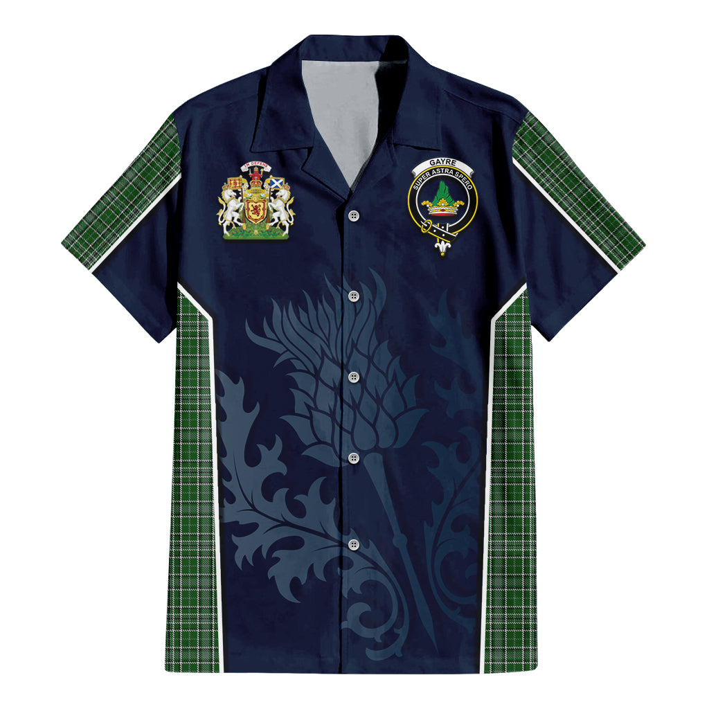 Tartan Vibes Clothing Gayre Dress Tartan Short Sleeve Button Up Shirt with Family Crest and Scottish Thistle Vibes Sport Style