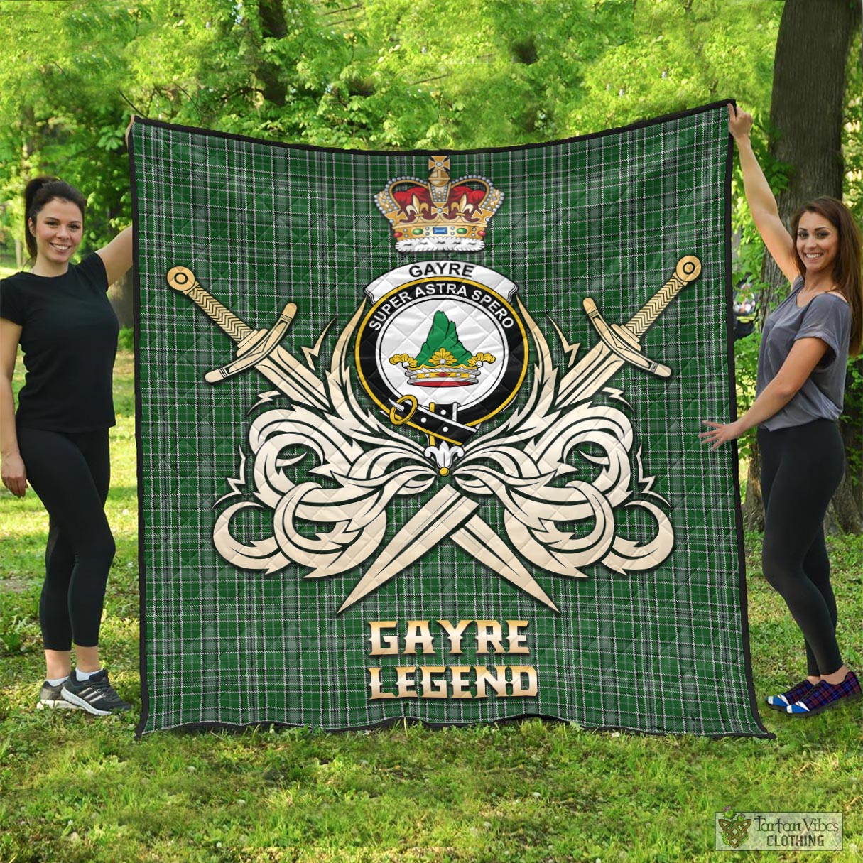 Tartan Vibes Clothing Gayre Dress Tartan Quilt with Clan Crest and the Golden Sword of Courageous Legacy