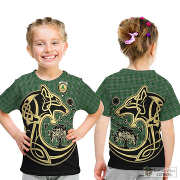 Gayre Dress Tartan Kid T-Shirt with Family Crest Celtic Wolf Style