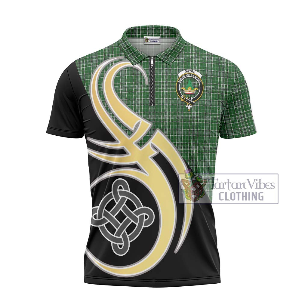 Tartan Vibes Clothing Gayre Dress Tartan Zipper Polo Shirt with Family Crest and Celtic Symbol Style