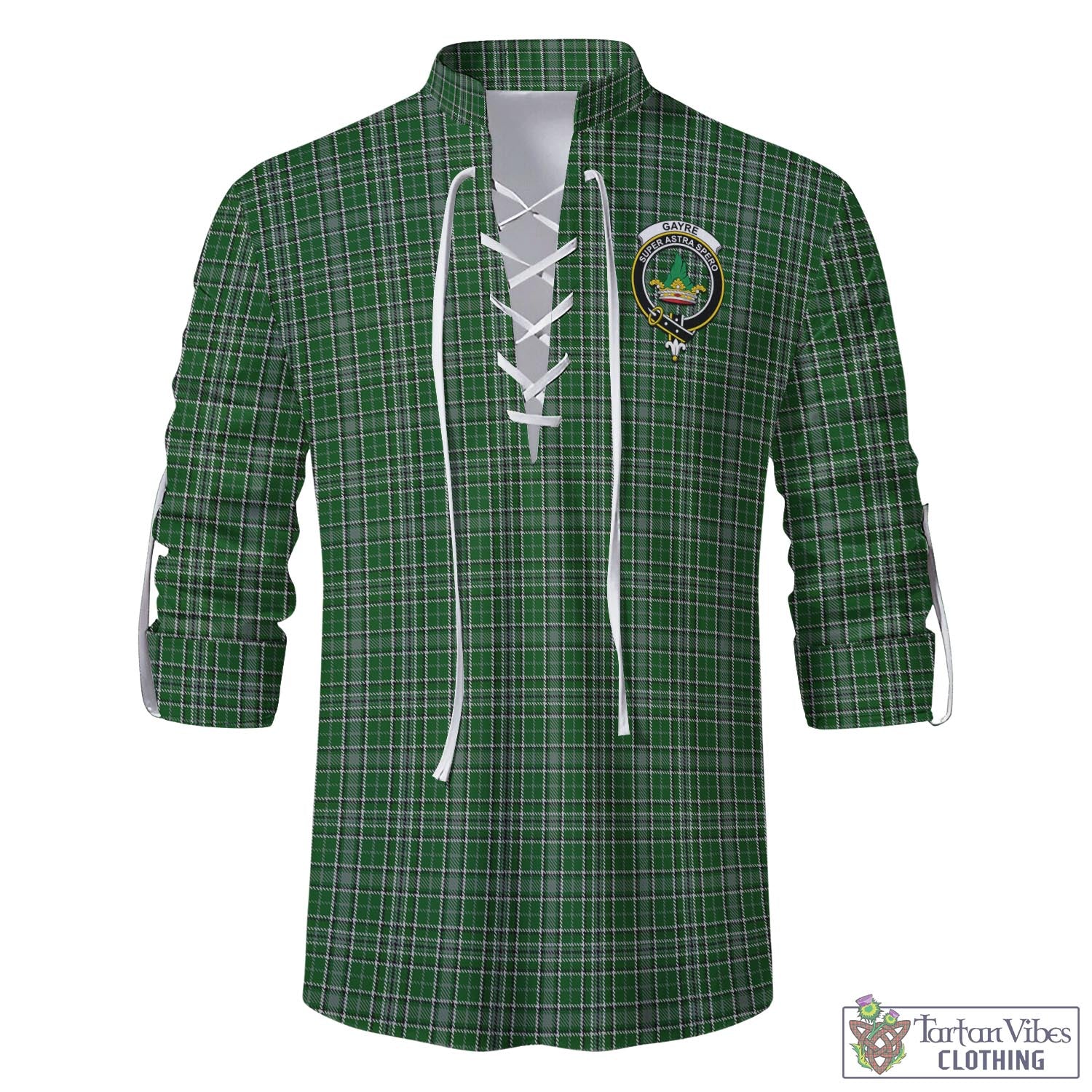 Tartan Vibes Clothing Gayre Dress Tartan Men's Scottish Traditional Jacobite Ghillie Kilt Shirt with Family Crest