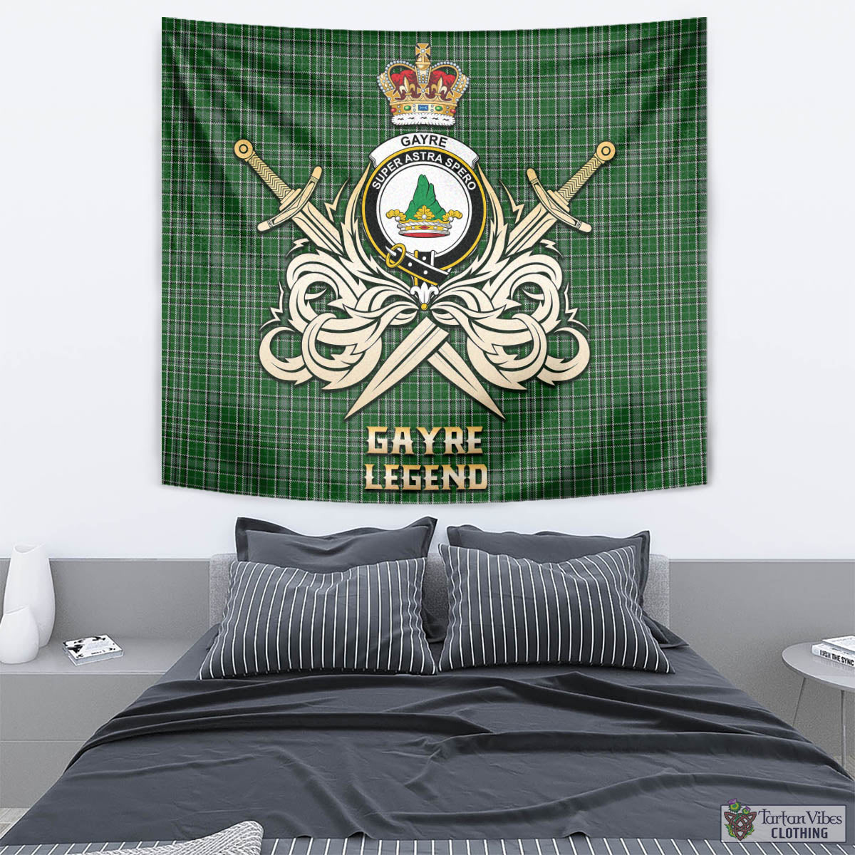 Tartan Vibes Clothing Gayre Dress Tartan Tapestry with Clan Crest and the Golden Sword of Courageous Legacy