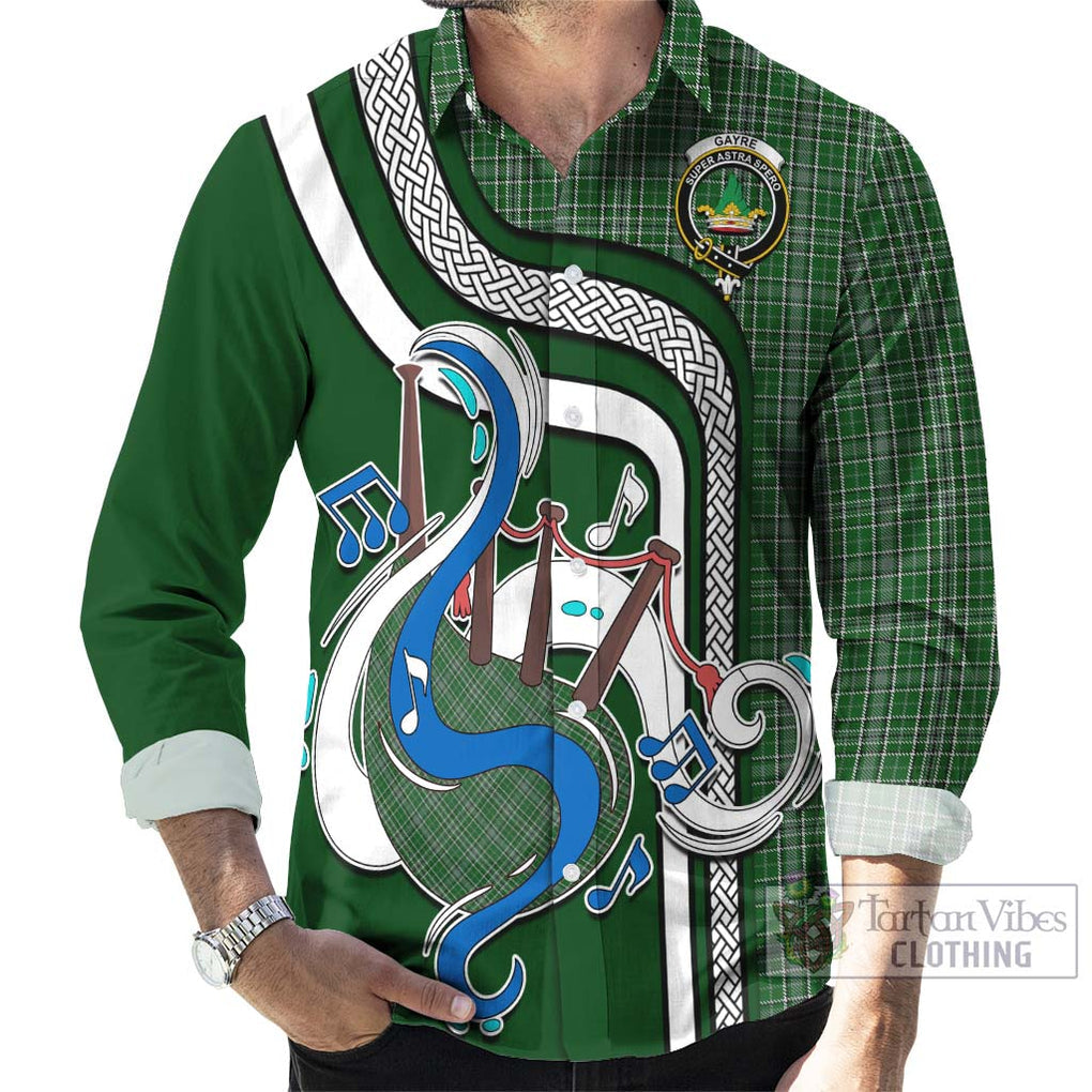 Gayre Dress Tartan Long Sleeve Button Shirt with Epic Bagpipe Style - Tartanvibesclothing Shop