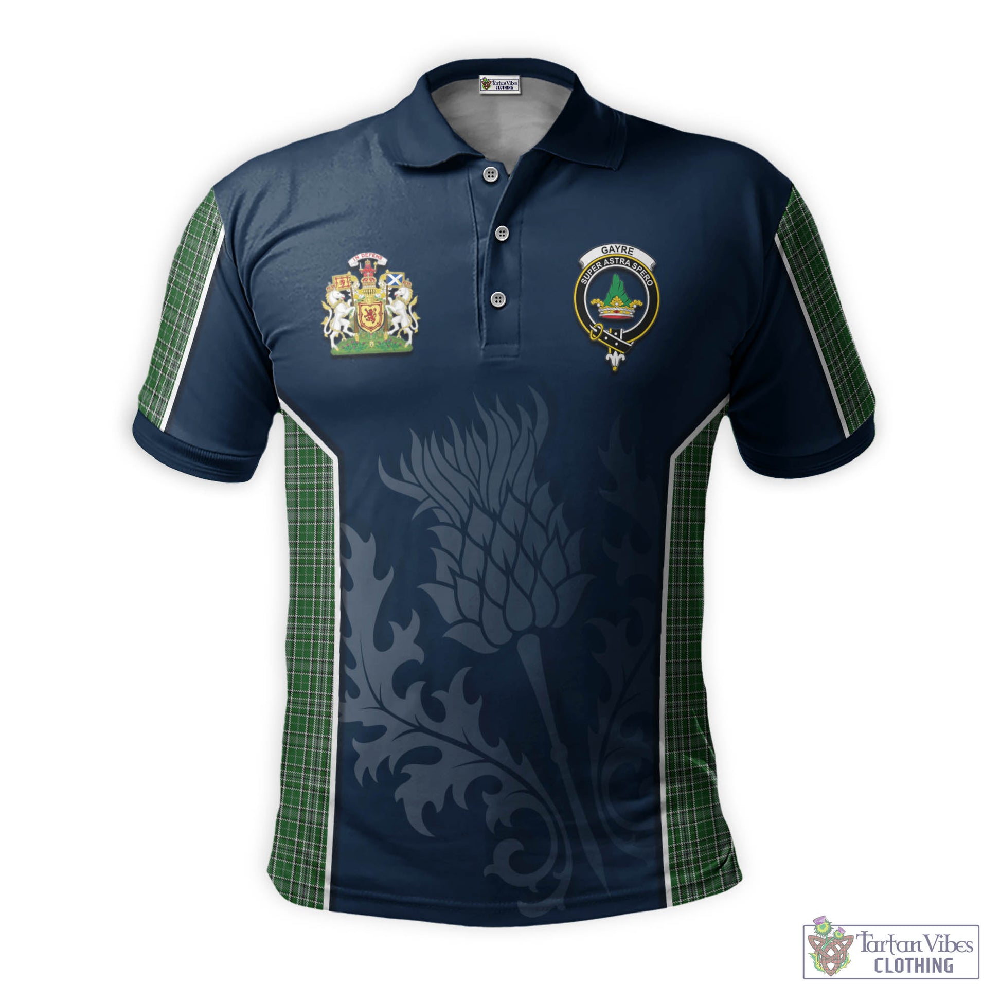 Tartan Vibes Clothing Gayre Dress Tartan Men's Polo Shirt with Family Crest and Scottish Thistle Vibes Sport Style