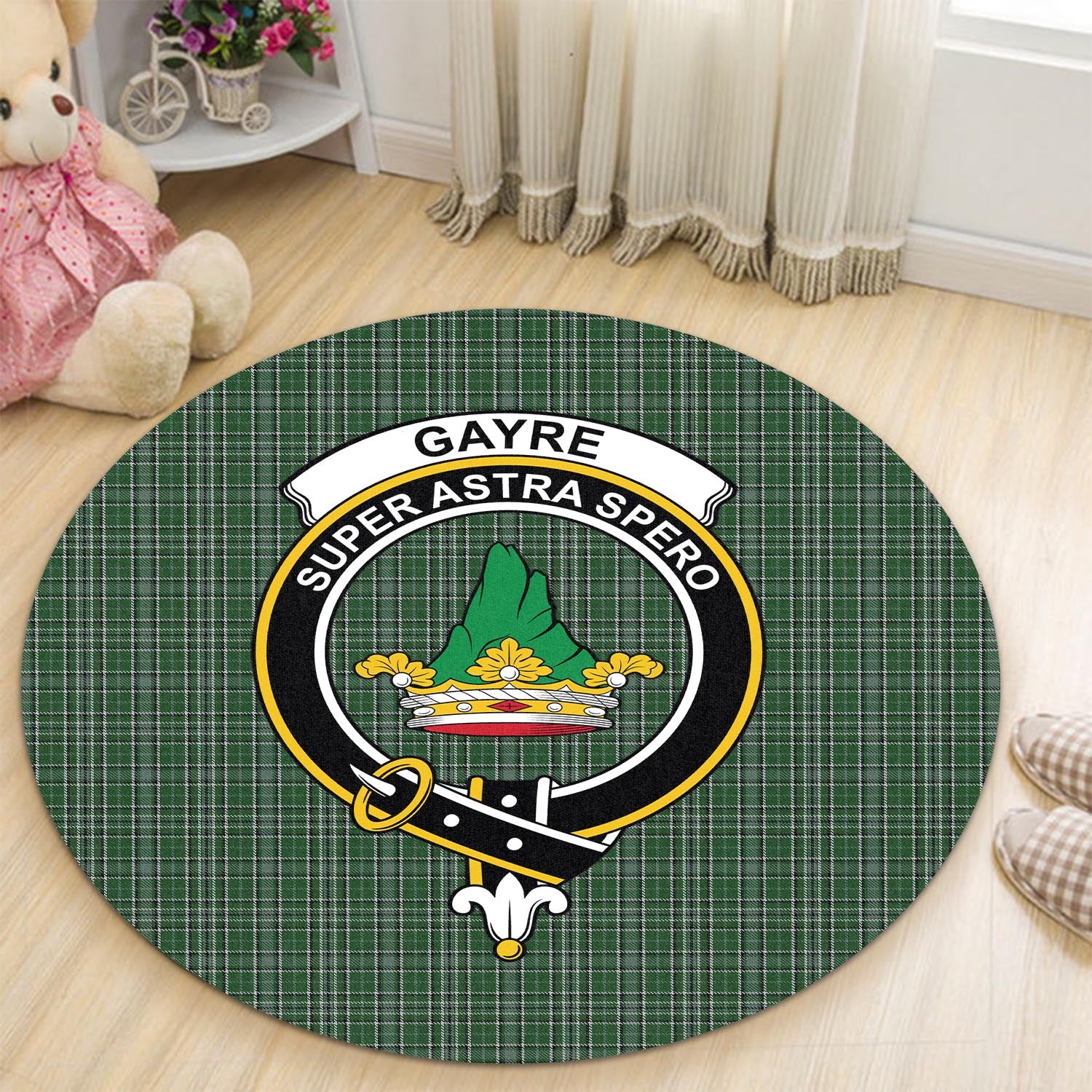 gayre-dress-tartan-round-rug-with-family-crest