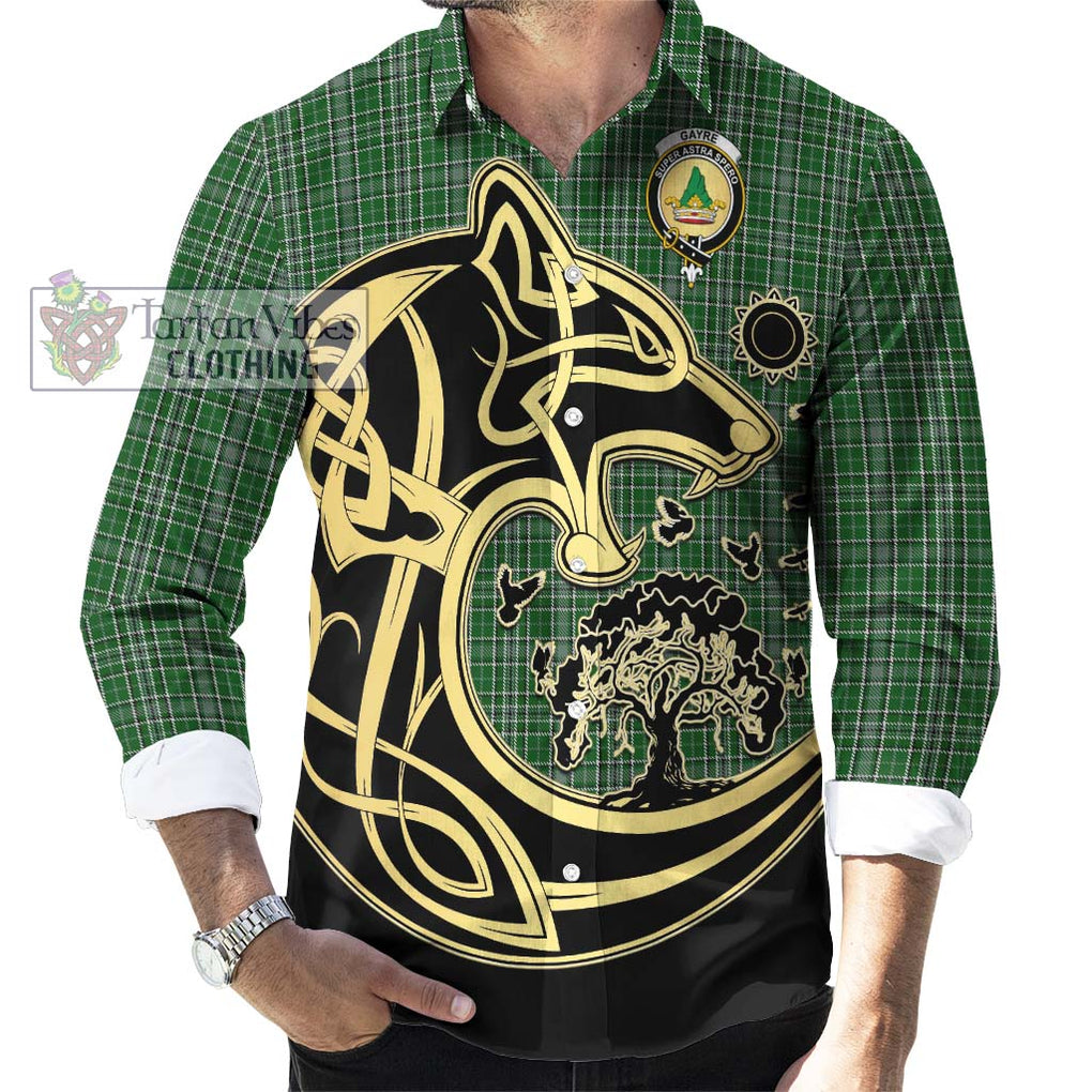 Gayre Dress Tartan Long Sleeve Button Shirt with Family Crest Celtic Wolf Style - Tartan Vibes Clothing