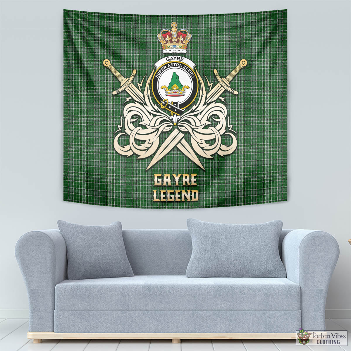 Tartan Vibes Clothing Gayre Dress Tartan Tapestry with Clan Crest and the Golden Sword of Courageous Legacy