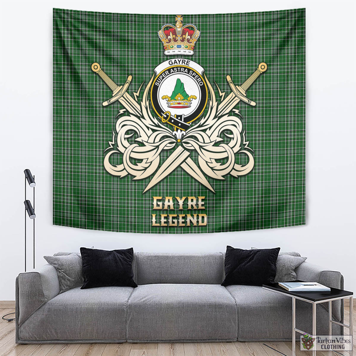 Tartan Vibes Clothing Gayre Dress Tartan Tapestry with Clan Crest and the Golden Sword of Courageous Legacy