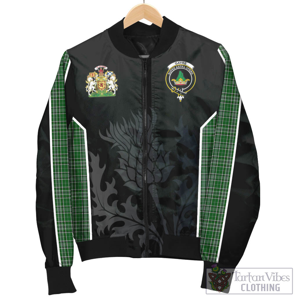 Tartan Vibes Clothing Gayre Dress Tartan Bomber Jacket with Family Crest and Scottish Thistle Vibes Sport Style