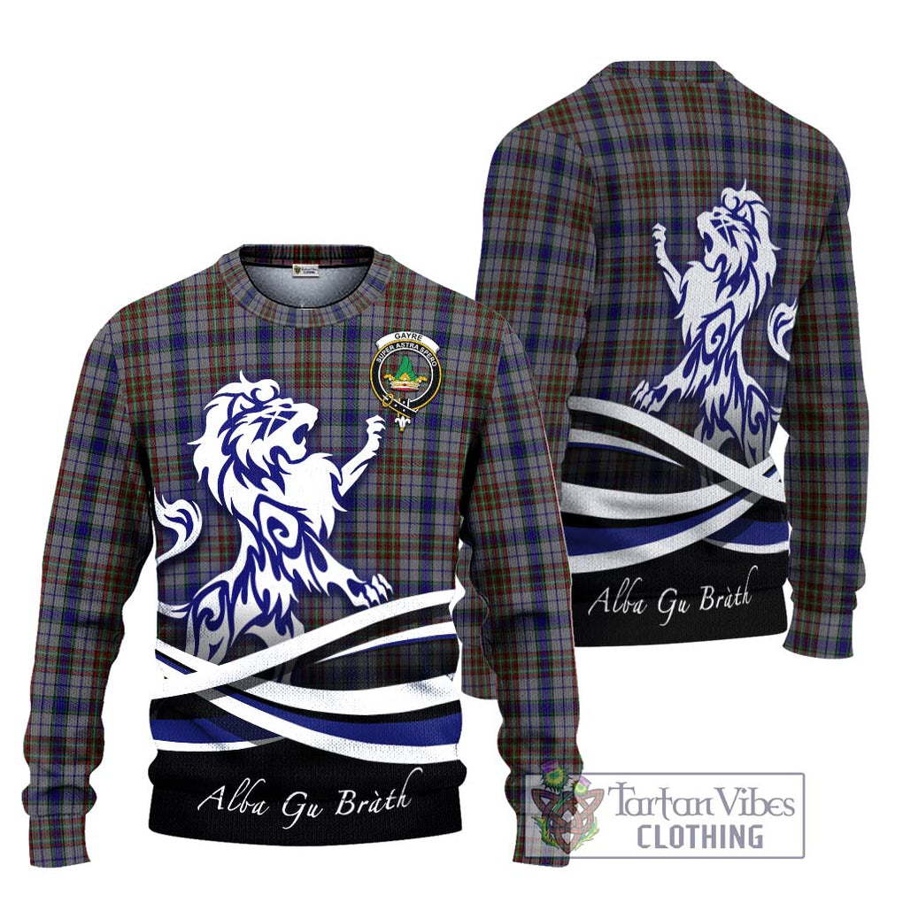 Gayre Hunting Tartan Knitted Sweater with Alba Gu Brath Regal Lion Emblem Unisex - Tartanvibesclothing Shop