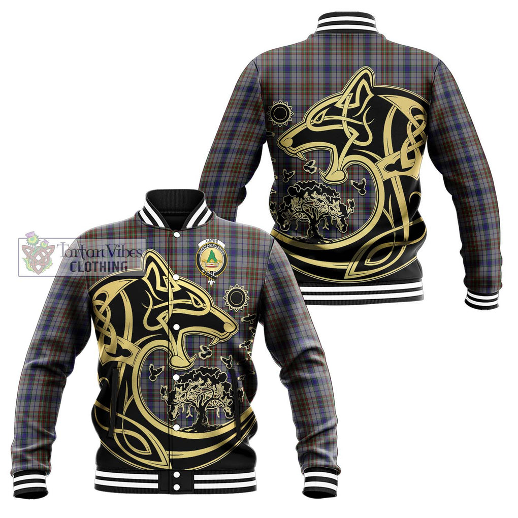 Gayre Hunting Tartan Baseball Jacket with Family Crest Celtic Wolf Style Unisex - Tartan Vibes Clothing