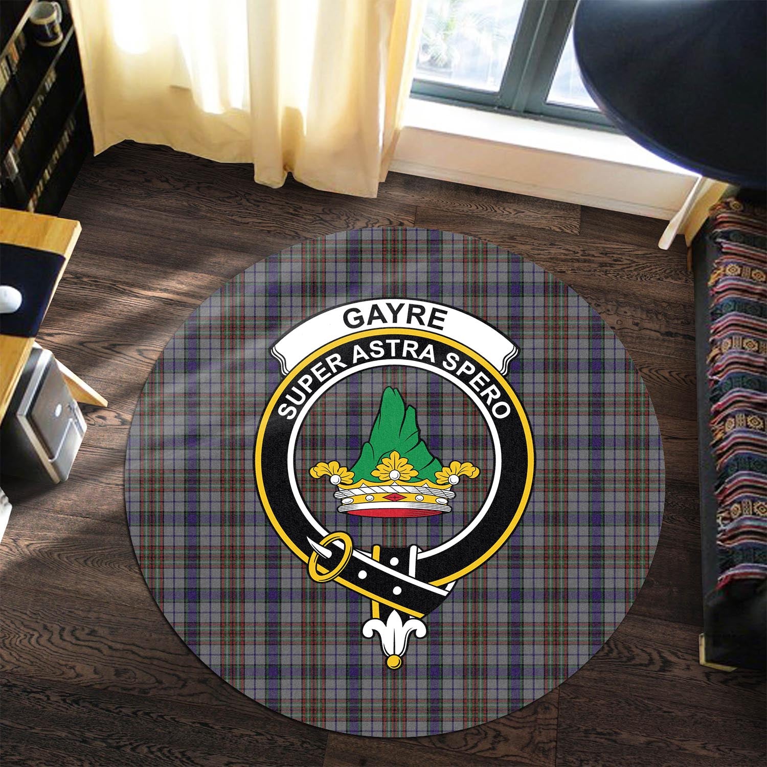 gayre-hunting-tartan-round-rug-with-family-crest