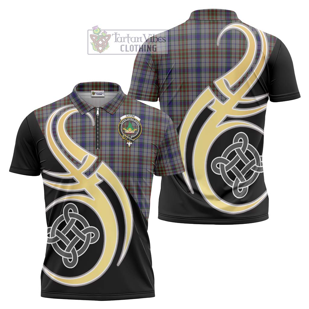 Tartan Vibes Clothing Gayre Hunting Tartan Zipper Polo Shirt with Family Crest and Celtic Symbol Style