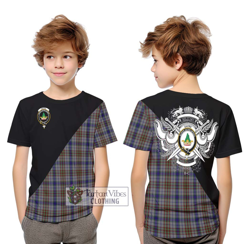 Gayre Hunting Tartan Kid T-Shirt with Family Crest and Military Logo Style Youth XL Size14 - Tartanvibesclothing Shop