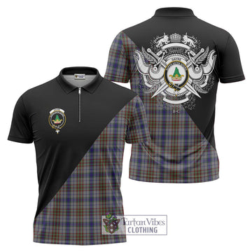 Gayre Hunting Tartan Zipper Polo Shirt with Family Crest and Military Logo Style