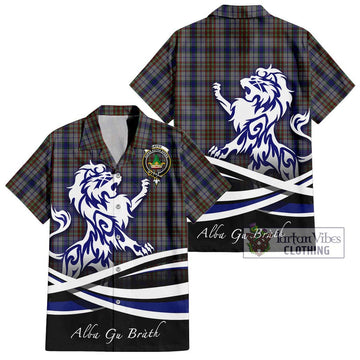 Gayre Hunting Tartan Short Sleeve Button Shirt with Alba Gu Brath Regal Lion Emblem