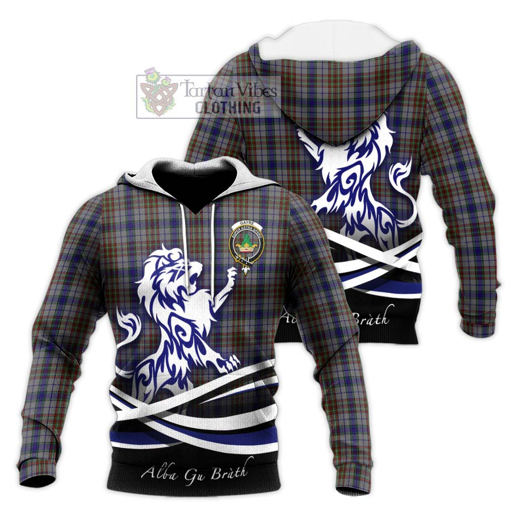 Gayre Hunting Tartan Knitted Hoodie with Alba Gu Brath Regal Lion Emblem Unisex Knitted Pullover Hoodie - Tartanvibesclothing Shop