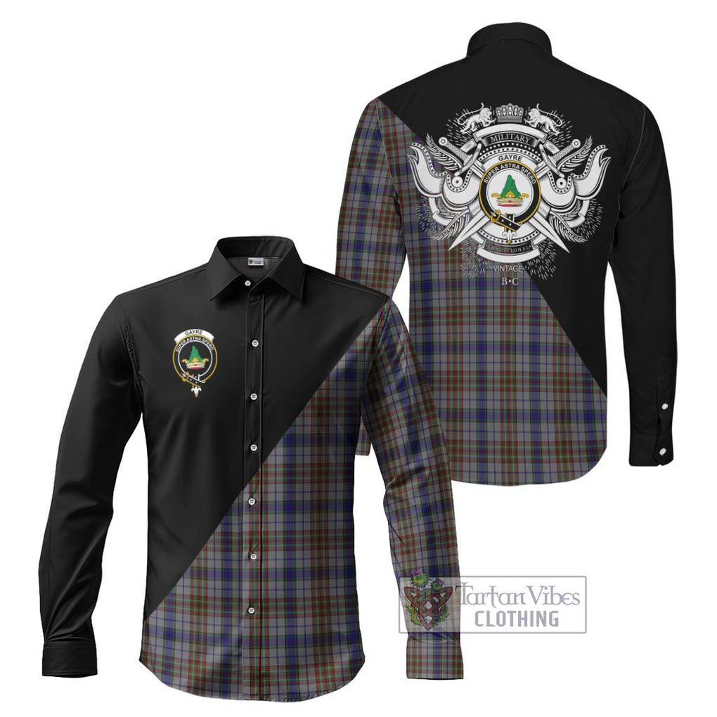 Gayre Hunting Tartan Long Sleeve Button Shirt with Family Crest and Military Logo Style Men's Shirt S - Tartanvibesclothing Shop