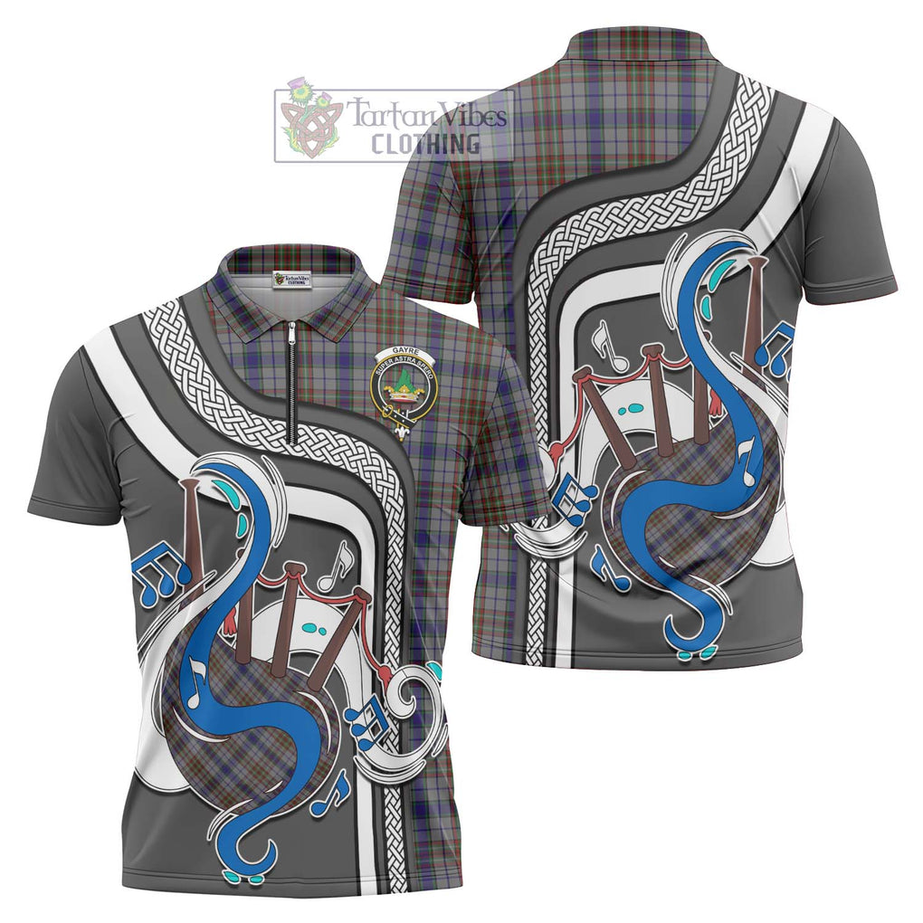 Gayre Hunting Tartan Zipper Polo Shirt with Epic Bagpipe Style Unisex - Tartanvibesclothing Shop